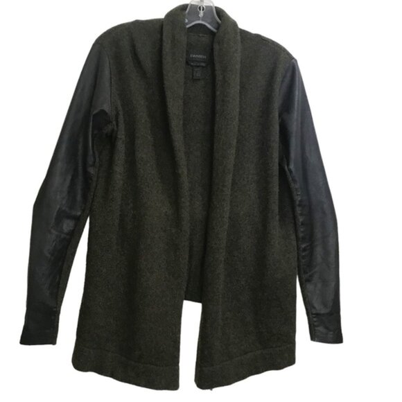 Danier Open Front Cardigan Sweater Leather Sleeves Slits Cashmere Wool Blend Top - Picture 1 of 13